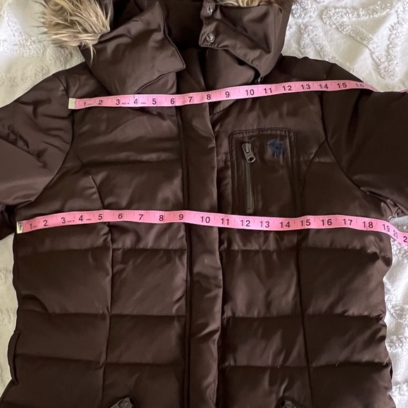Abercrombie & Fitch Brown Down Puffer Faux Fur Hooded Jacket Coat Size Large - Picture 13 of 16